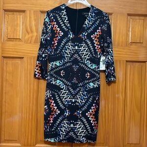 Karen Kane Black Multicolor Patterned Dress NWT
